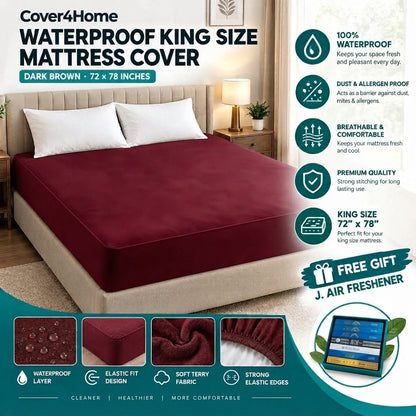 Waterproof King Size Mattress Cover – Maroon 72×78