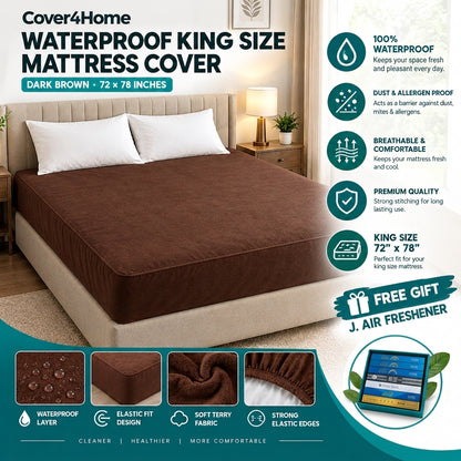 Waterproof King Size Mattress Cover – Brown 72×78