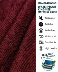Waterproof King Size Mattress Cover – Maroon 72×78
