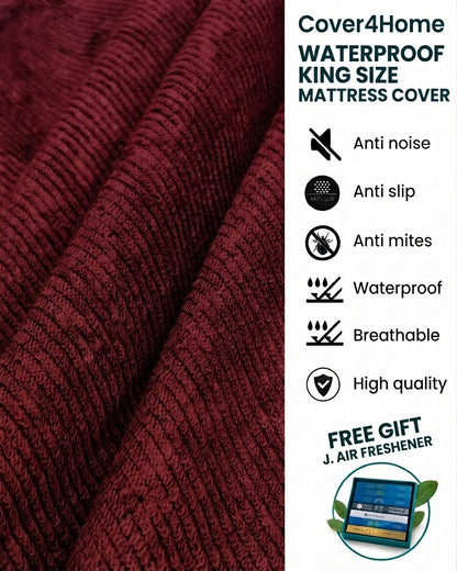 Waterproof King Size Mattress Cover – Maroon 72×78